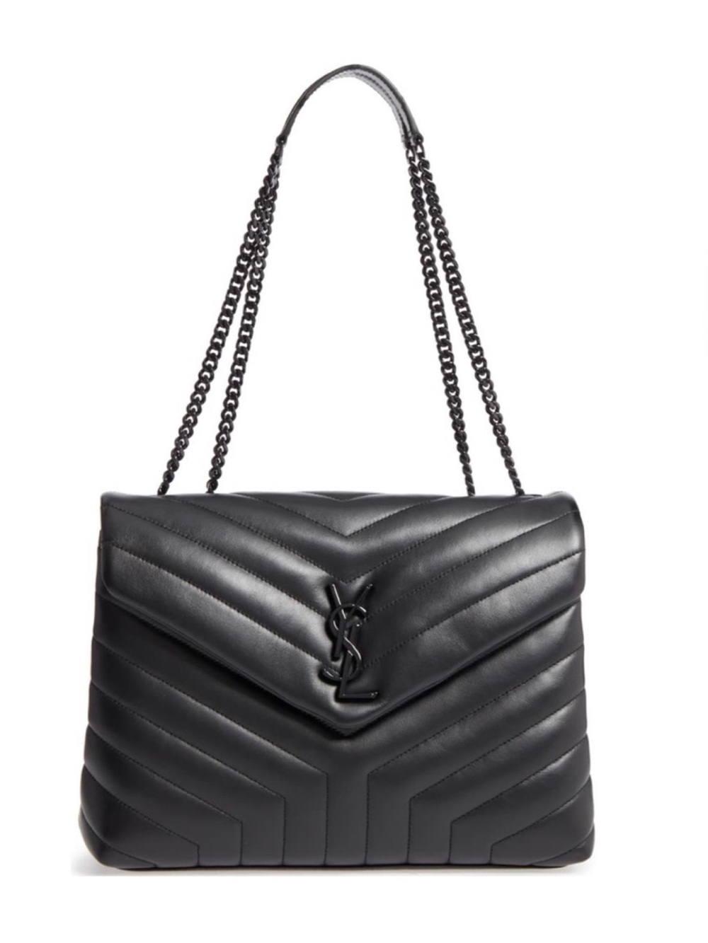 Saint Laurent Loulou Medium YSL Matelassé Calfskin Leather Chain Bag Black